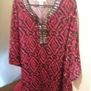 Red Tunic with black Aztec designs